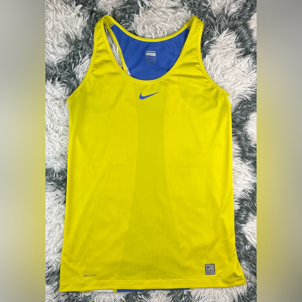 Nike Pro Women's Athletic Tank Top Dri-Fit Yellow Blue White Size Large